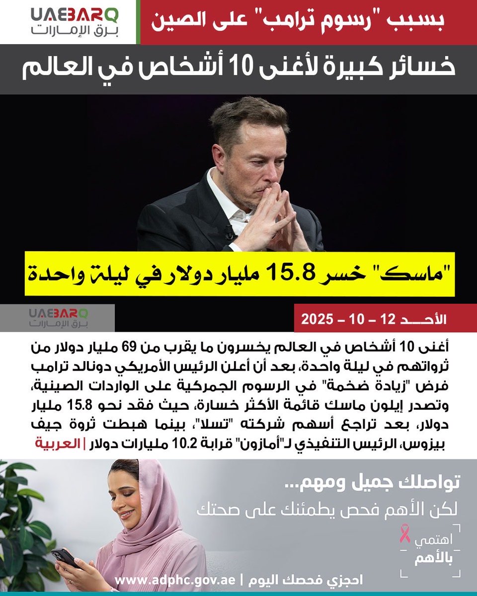 UAE_BARQ's tweet image. بسبب &quot;#رسوم_ترامب&quot; على #الصين.. خسائر كبيرة لأغنى 10 أشخاص في العالم | العربية

#برق_الإمارات