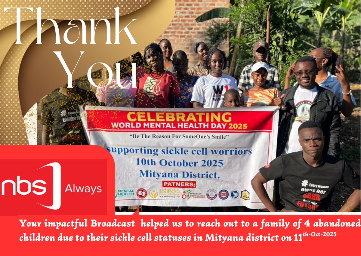 Mental Health Focus Uganda ๐บ๐ฌ (@mentalhealthfo3) on Twitter photo Today we celebrated #WorldMentalHealthDay2025 by visiting a family of 4 abandoned children with sickle cell disease! Special thanks to <a href="/nbstv/">NBS Television</a> for the powerful broadcast that led us to this family. Your helped us make a difference! #MentalHealthMatters #SickleCellAwareness" Today we celebrated #WorldMentalHealthDay2025 by visiting a family of 4 abandoned children with sickle cell disease! Special thanks to <a href="/nbstv/">NBS Television</a> for the powerful broadcast that led us to this family. Your helped us make a difference! #MentalHealthMatters #SickleCellAwareness"