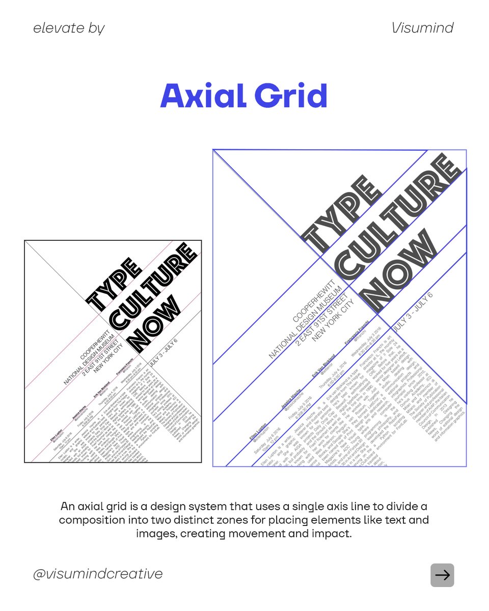 visumindcreat's tweet image. Axial Grid → All eyes on the axis.

An axial grid organizes elements around a central line  creating flow, symmetry, and visual hierarchy. Perfect for posters, magazines &amp;amp; storytelling layouts.

#AxialGrid #DesignPrinciples #VisumindCreative