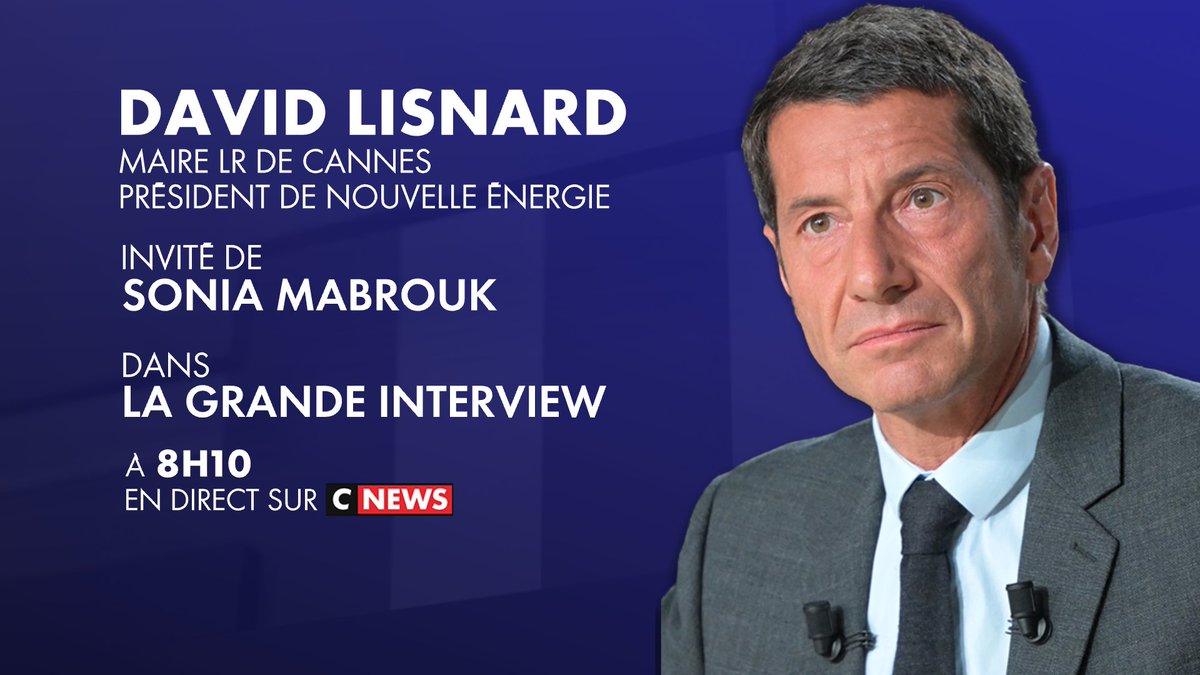 ⏰#𝗟𝗮𝗚𝗿𝗮𝗻𝗱𝗲𝗜𝗧𝗪 de 𝗦𝗼𝗻𝗶𝗮 𝗠𝗔𝗕𝗥𝗢𝗨𝗞, votre rendez-vous quotidien de #LaMatinale <a href="/CNEWS/">CNEWS</a> <a href="/Europe1/">Europe 1</a> à 𝟴𝗛𝟭𝟬

<a href="/davidlisnard/">David Lisnard</a>, maire <a href="/lesRepublicains/">les Républicains</a> de Cannes,  président de <a href="/Nouv_Energie/">Nouvelle Énergie</a>, sera l'invité de <a href="/SoMabrouk/">Mabrouk Sonia</a>, ce lundi 13 octobre