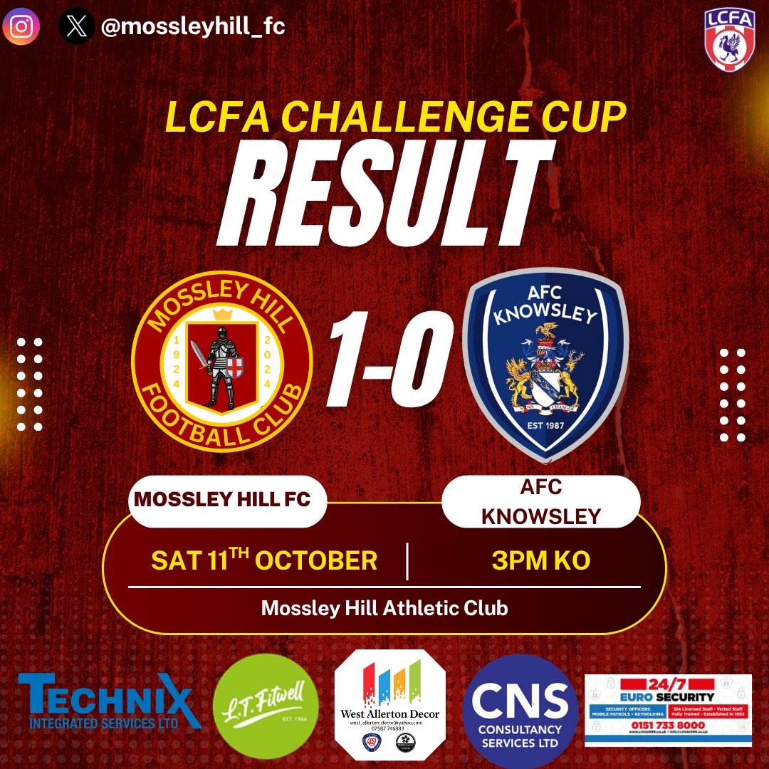 MossleyHill_FC's tweet image. Result ⚽️
Yesterday saw our 1st progress to the next round of the @Liverpool_CFA challenge cup after 1-0 win against @afc_knowsley thanks to a goal from deputant Alfie Williams 👏

The Storrsdale MOTM - @willmaddock_ another top performance from Will. Well done Will 👏 

#oneclub