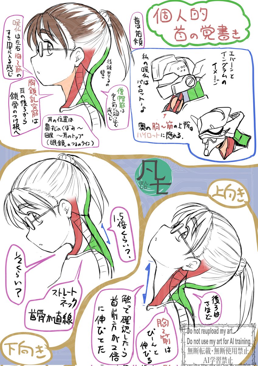 首の定期考察その1(2は明日)。整体とか医療系のHPを見て考察。解るとおもろいんだけどね、絵を描くって。

今日明日と秋祭りなのでSNS不在です。
＃一次創作