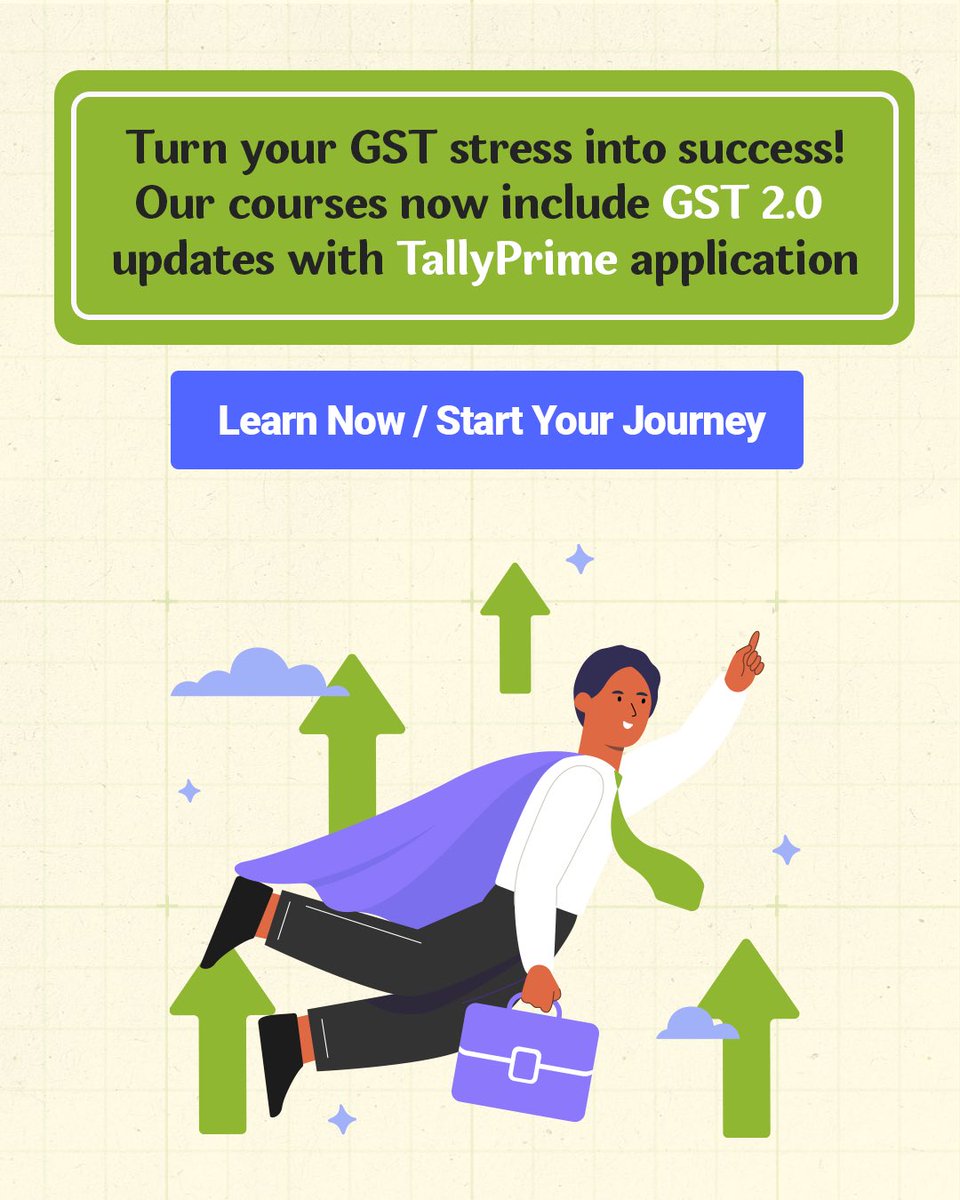 talllyeducation's tweet image. Struggling to keep up with GST 2.0?
Tally Education makes it simple!

✅ Learn the new 3-tier GST rate structure
✅ Master updates in TallyPrime, from ITC to E-Way Bills

Stay ahead. Learn smarter. 💼
#GST2.0 #TallyEducation #OnlineLearning