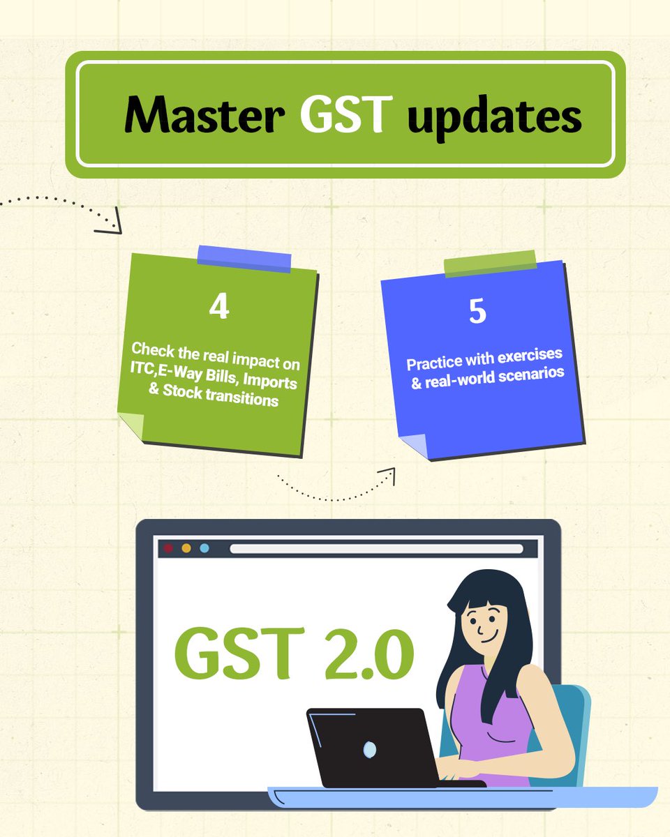 talllyeducation's tweet image. Struggling to keep up with GST 2.0?
Tally Education makes it simple!

✅ Learn the new 3-tier GST rate structure
✅ Master updates in TallyPrime, from ITC to E-Way Bills

Stay ahead. Learn smarter. 💼
#GST2.0 #TallyEducation #OnlineLearning