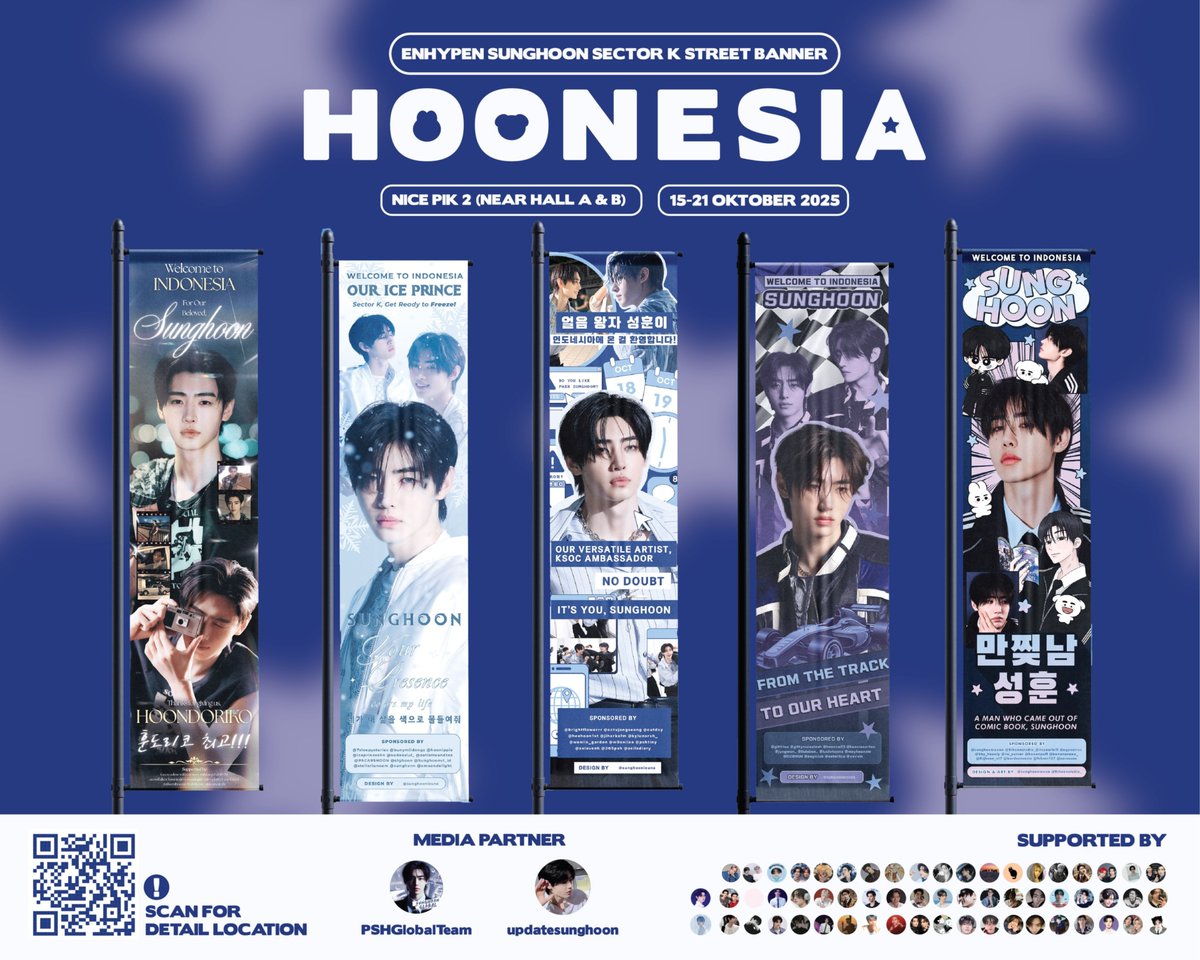 PSHGlobalTeam's tweet image. The time’s frozen as he steps into Jakarta again, and we’re here to admire his presence once more.

Let’s welcome #SUNGHOON back to Indonesia, ENGENEs! 🤍

🗓️ Oct 15-21, 2025
📍in front of Hall A &amp;amp; B NICE PIK2

Take a pic in front of the banners and use the hashtag below! 😆🤳🏻…