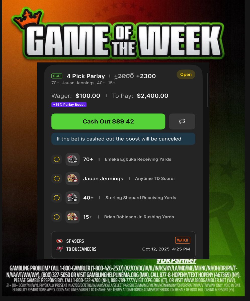mattmurley19's tweet image. Looking to go 2-0 on the #BarstoolGOTW Parlays with this absolute bomb on @DKSportsbook

 #DKPartner @GameNotesBud