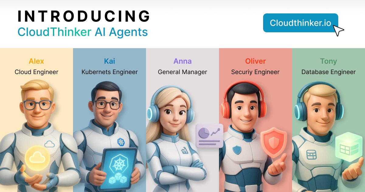 CloudThinkerio's tweet photo. 5 AI Agents - 1 mission.

To make your cloud faster, safer, and smarter - only on CloudThinker.

🚀 Let see how they work → https://t.co/CIa0vyV5A5

#CloudThinker #AIAgents #CostOps #CloudOps #Security #Automation #SmartCloud https://t.co/RNVq0qjopR