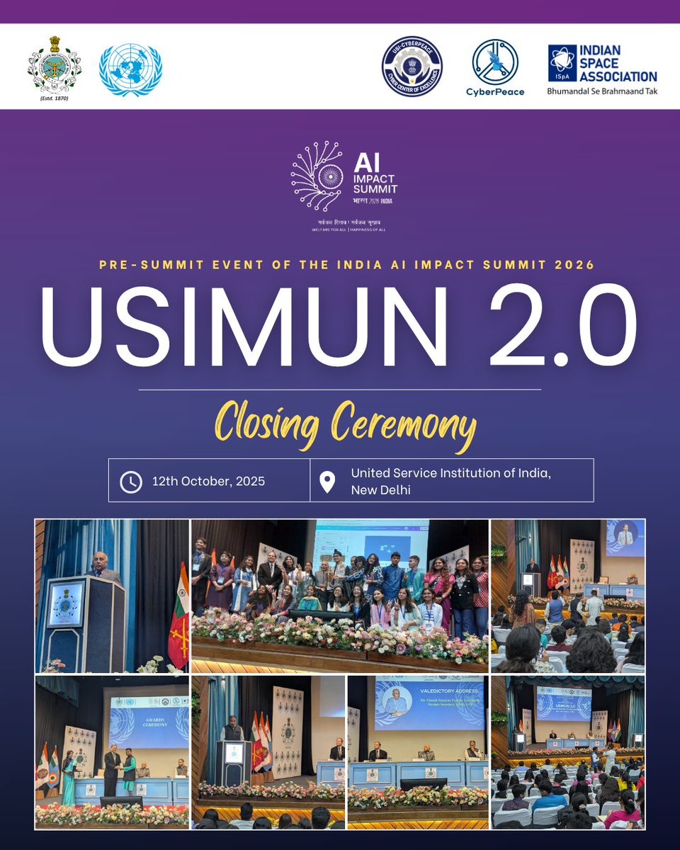 CyberPeace Foundation (@cyberpeacengo) on Twitter photo Closing Ceremony | #USIMUN 2.0 🌍
Concluding USIMUN 2.0 on an inspiring note at the <a href="/USIofIndia/">United Service Institution of India</a>, New Delhi, celebrating the spirit of dialogue, diplomacy, and leadership. The day witnessed engaging deliberations followed by the Winner Awards Ceremony, recognizing outstanding Closing Ceremony | #USIMUN 2.0 🌍
Concluding USIMUN 2.0 on an inspiring note at the <a href="/USIofIndia/">United Service Institution of India</a>, New Delhi, celebrating the spirit of dialogue, diplomacy, and leadership. The day witnessed engaging deliberations followed by the Winner Awards Ceremony, recognizing outstanding