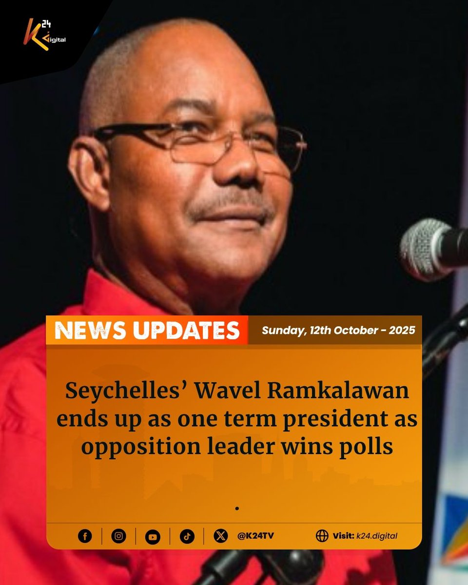 K24Tv's tweet image. Seychelles’ Ramkalawan ends up as one term president as opposition leader wins polls

Read the full story here: tinyurl.com/3f5unt27