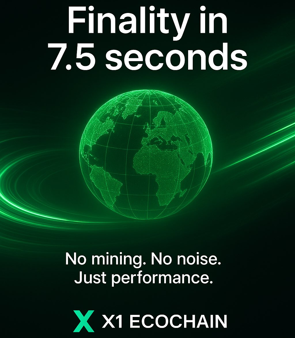 dr_khaalil's tweet image. Energy waste is not proof of security.
X1 EcoChain’s PoA delivers finality in 7.5 seconds.
No mining. No noise. Just performance.

Follow @x1_ecochain for cleaner, faster consensus innovation.
#X1EcoChain #X1Node #Web4