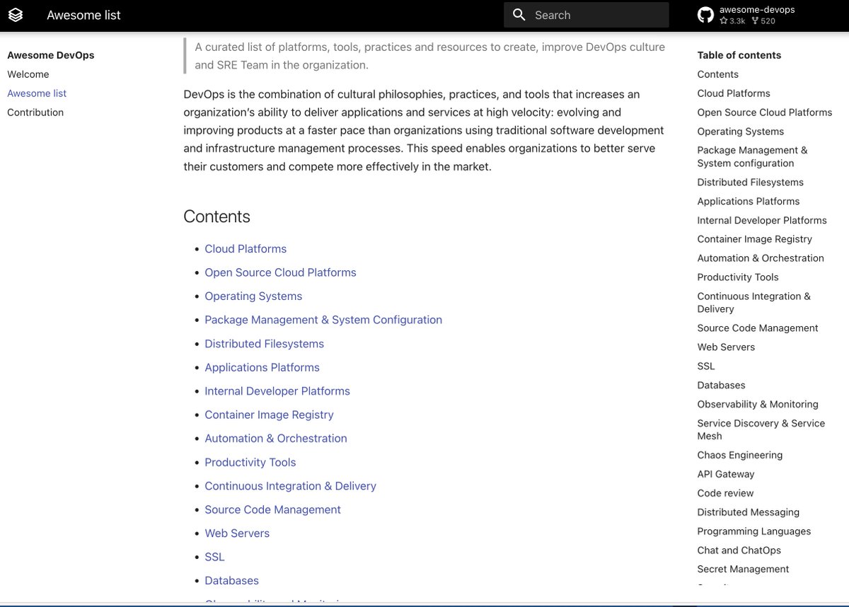 ghumare64's tweet image. This Repo is a gold mine for DevOps and SRE Engineers!

+ This is 100% open source

A curated list of platforms, tools, practices, and resources to create and improve the DevOps culture and SRE Team in the organization.