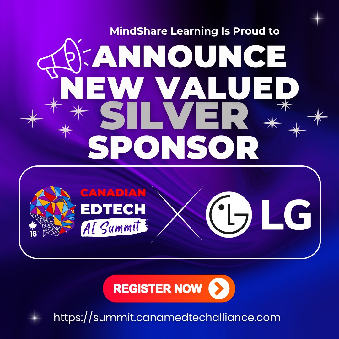 MindShareLearn's tweet image. We’re excited to announce a new valued SILVER Sponsor of Canadian EdTech AI Summit, LG!
🤝 @Mindsharelearning
🔗 Find them on X: @LGCanada
🎟️ Don’t miss your chance to register today!
🔗 summit.canamedtechalliance.com

#EdTechCAN25 #FutureOfLearning #LG