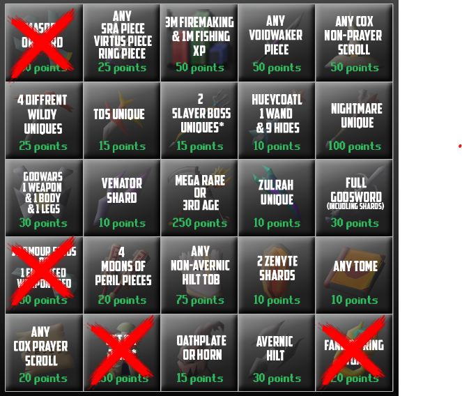 FlyGrT's tweet image. Not to bad for the bingo so far, wouldve liked some more tiles crossed off tho