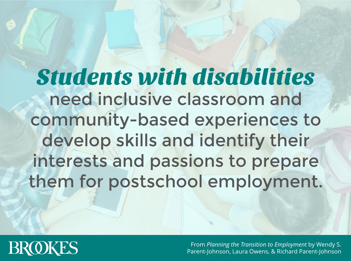 BrookesPubCo's tweet photo. "Students with disabilities need inclusive classroom and community-based experiences to develop skills and identify their interests and passions to prepare them for postschool employment." #Quotes #EducationQuotes #StudentsWithDisabilities #Inclusion https://t.co/QDDpk8ddms