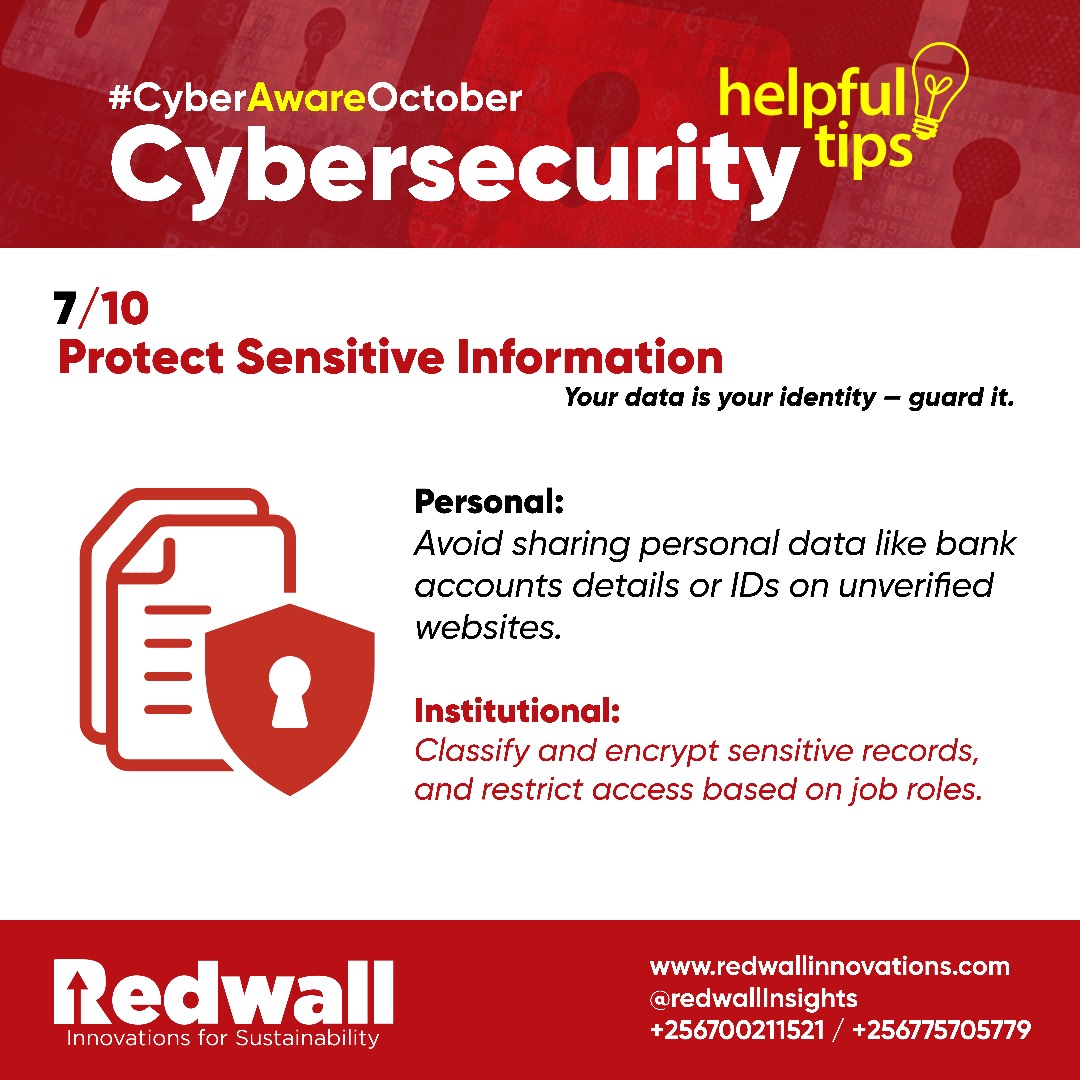 oweninsights's tweet image. #CybersecurityTips 7/10
Your data is your identity - guard it.
Share only on trusted platforms.
Avoid sharing personal data on unverified websites. Institutions should encrypt and classify all sensitive information.
#CyberAwareOctober
#DataPrivacy #RedwallSecure #CyberSecurity