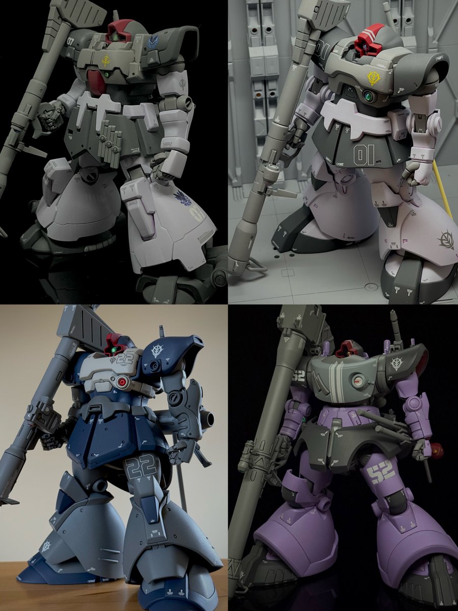 #三連休はフォロワーさんが増えるらしい

時計回りに...
・リックドム（コンスコン隊）
・リックドム（GQベース2本脚）
・リックドムⅡ
・ドムトローペン（フェンリル隊）