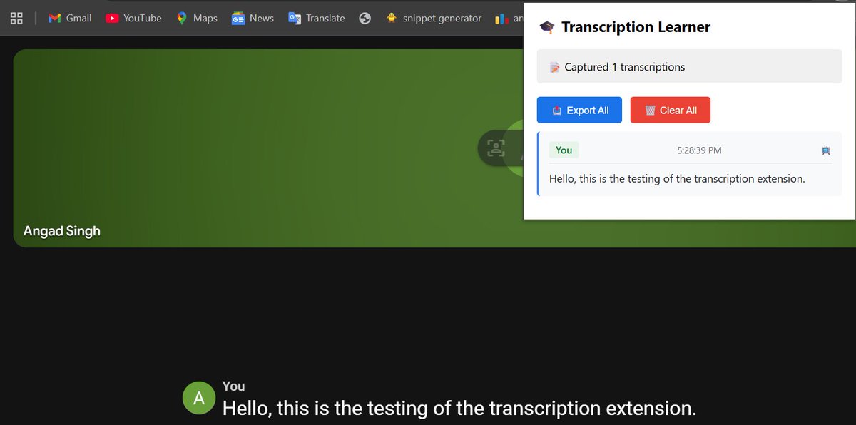 09Angadsingh's tweet image. Was thinking of working on an extension for transcription, created a small demo👇