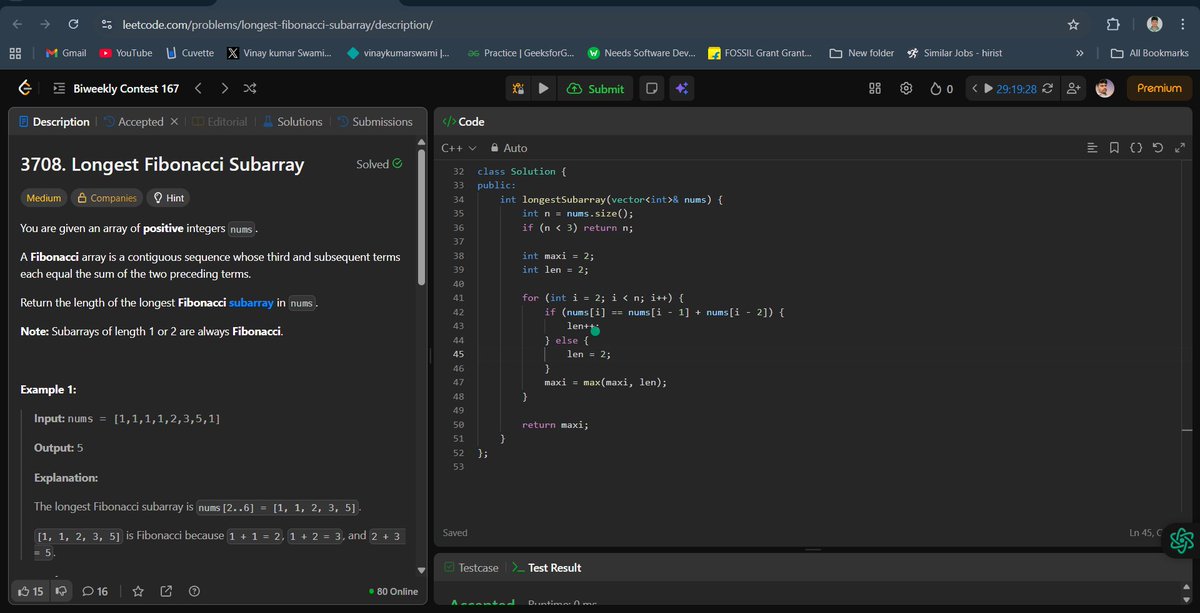 vinayswami2020's tweet image. My today&apos;s coding questions .
1.3707. Equal Score Substrings
2.3708. Longest Fibonacci Subarray
#LeetCode #CodingChallenge #Programming #DSA #100DaysOfCode #letsConnect #GFG #developers #WebDevelopment #Java @ApnacollegeX @Hiteshdotcom @lovebabbar3
#thapa