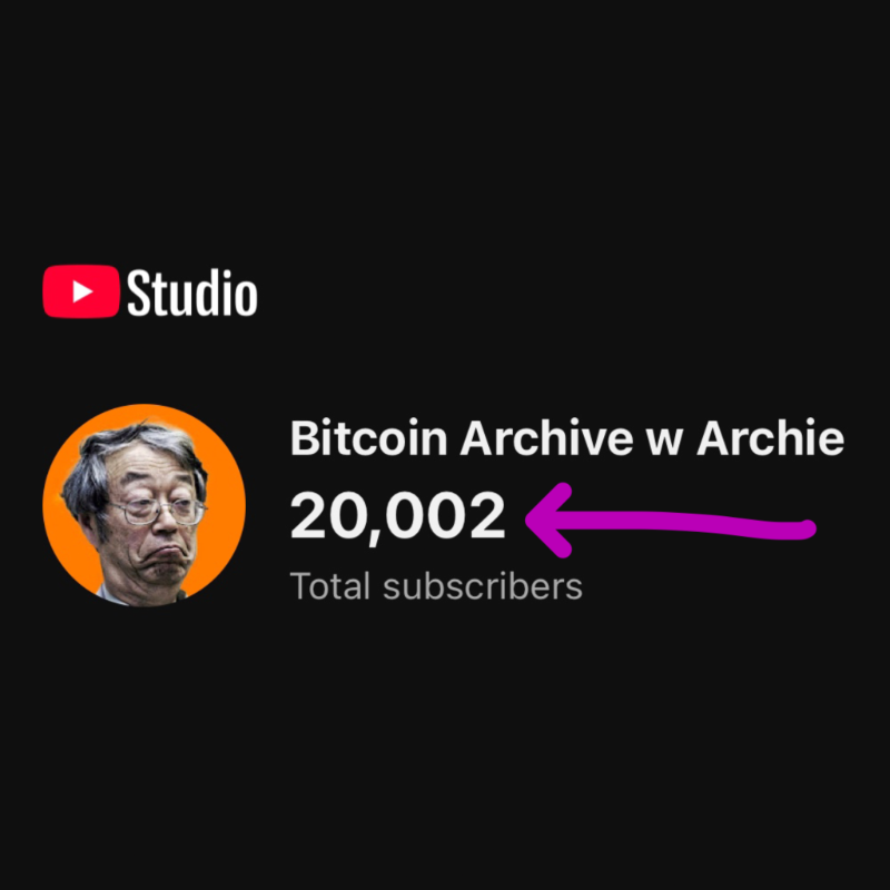 BitcoinArchive's tweet photo. Just SMASHED 20,000 subs on YouTube!

‼️NEVER MISS AN INTERVIEW
👉https://t.co/f5hrWUo4LF