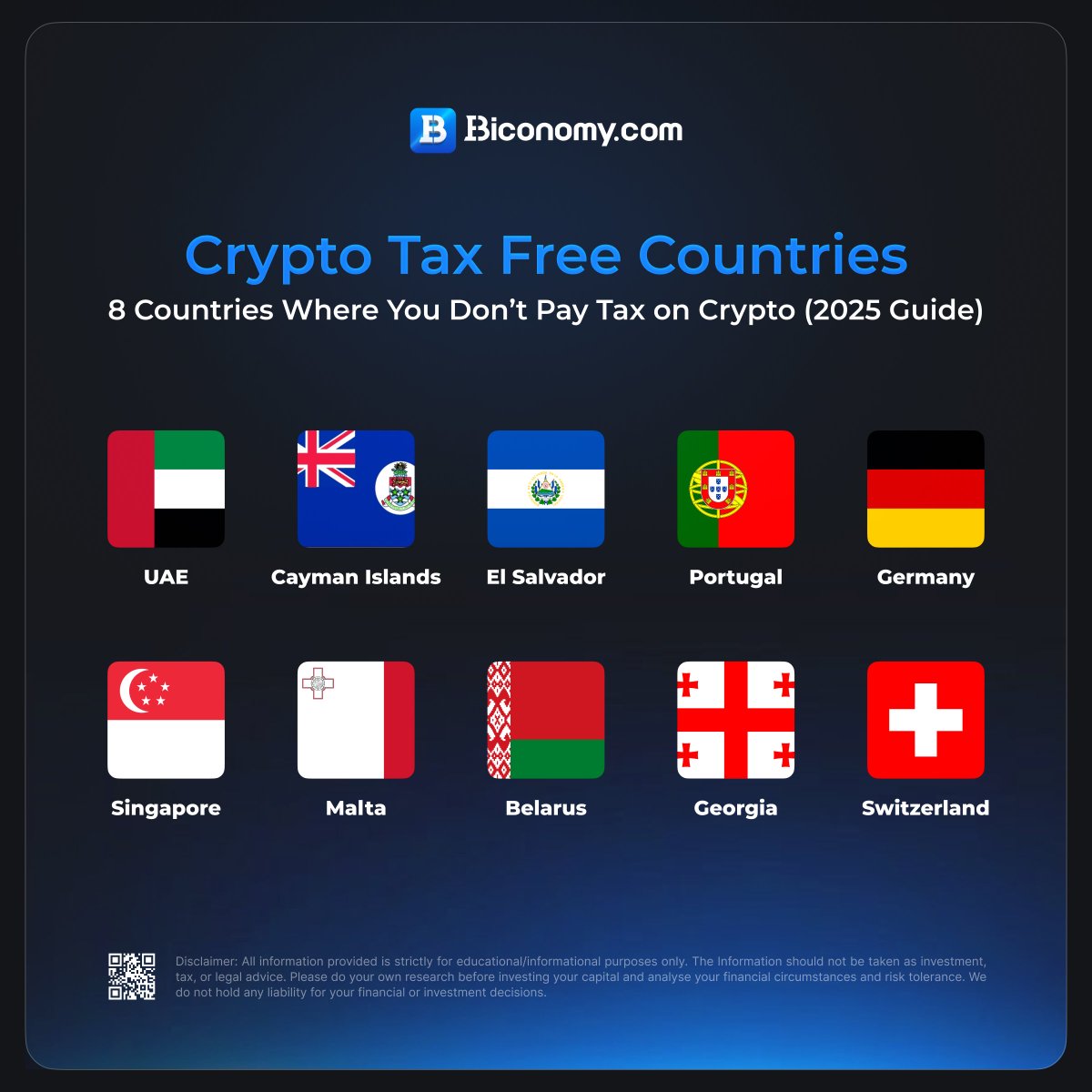 BiconomyCom's tweet image. 🌍💰 Crypto Tax-Free in 2025?
Discover 8 countries where you *don’t pay tax* on your crypto gains! 🇦🇪🇩🇪🇸🇬🇨🇭

From the UAE to Switzerland — explore your crypto-friendly options in our 2025 guide.

#Crypto #Blockchain