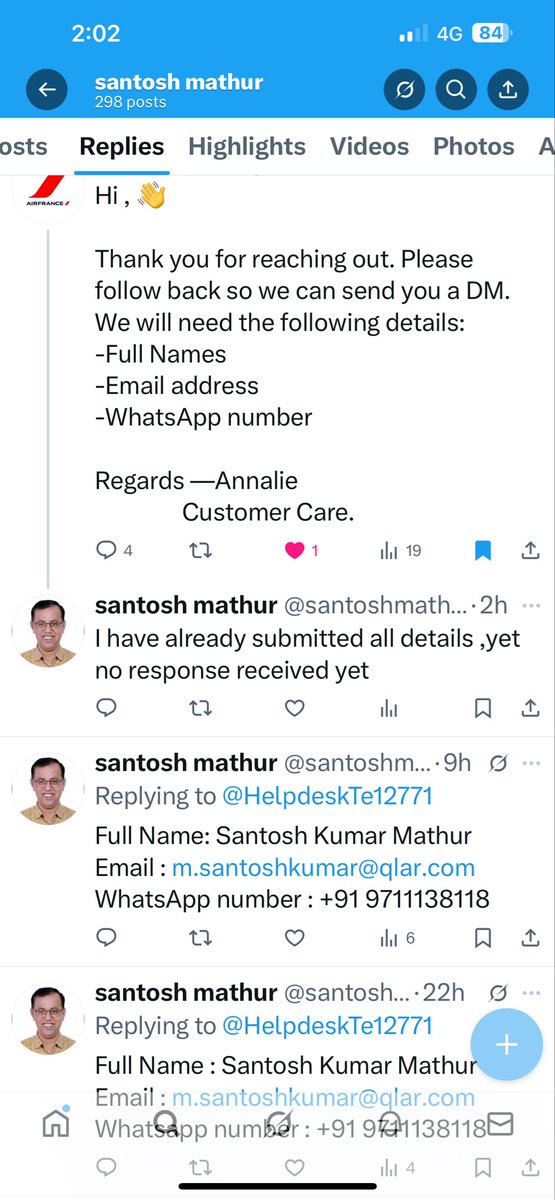 santoshmathur1's tweet photo. @airfrance ,@HelpdeskTe12771 : No response has been received after first message ( may be AI -Oriented) ,what is status https://t.co/nja6pzlE7C