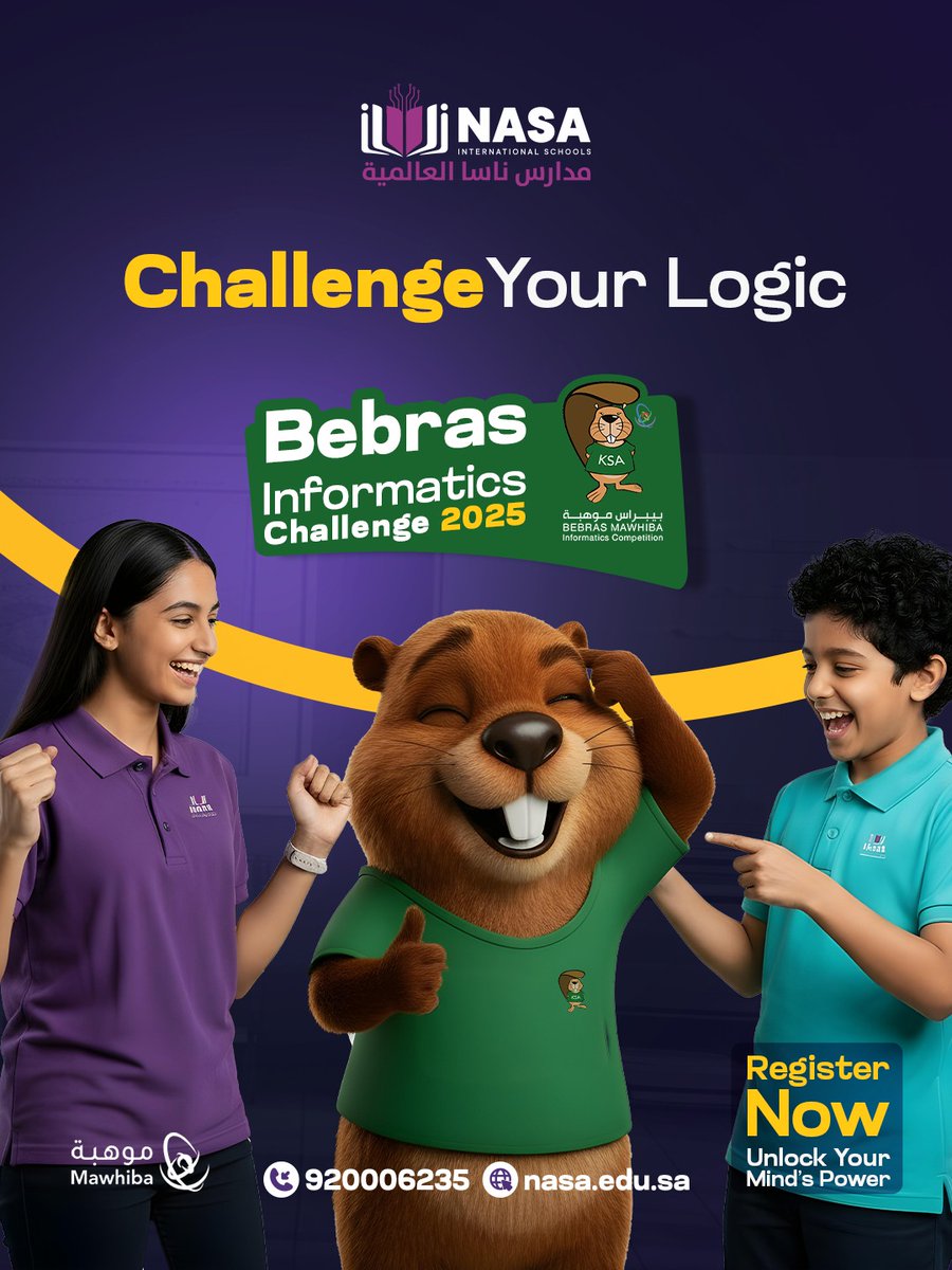 nasaintlsch's tweet image. 💻 Ready for #Bebras2025?
Unleash your logic, think creatively, and solve challenges that shape the digital future!
🗓️ Register now: bebrasksa.org/bebras-register

#STEM #ComputationalThinking #NASA_Schools