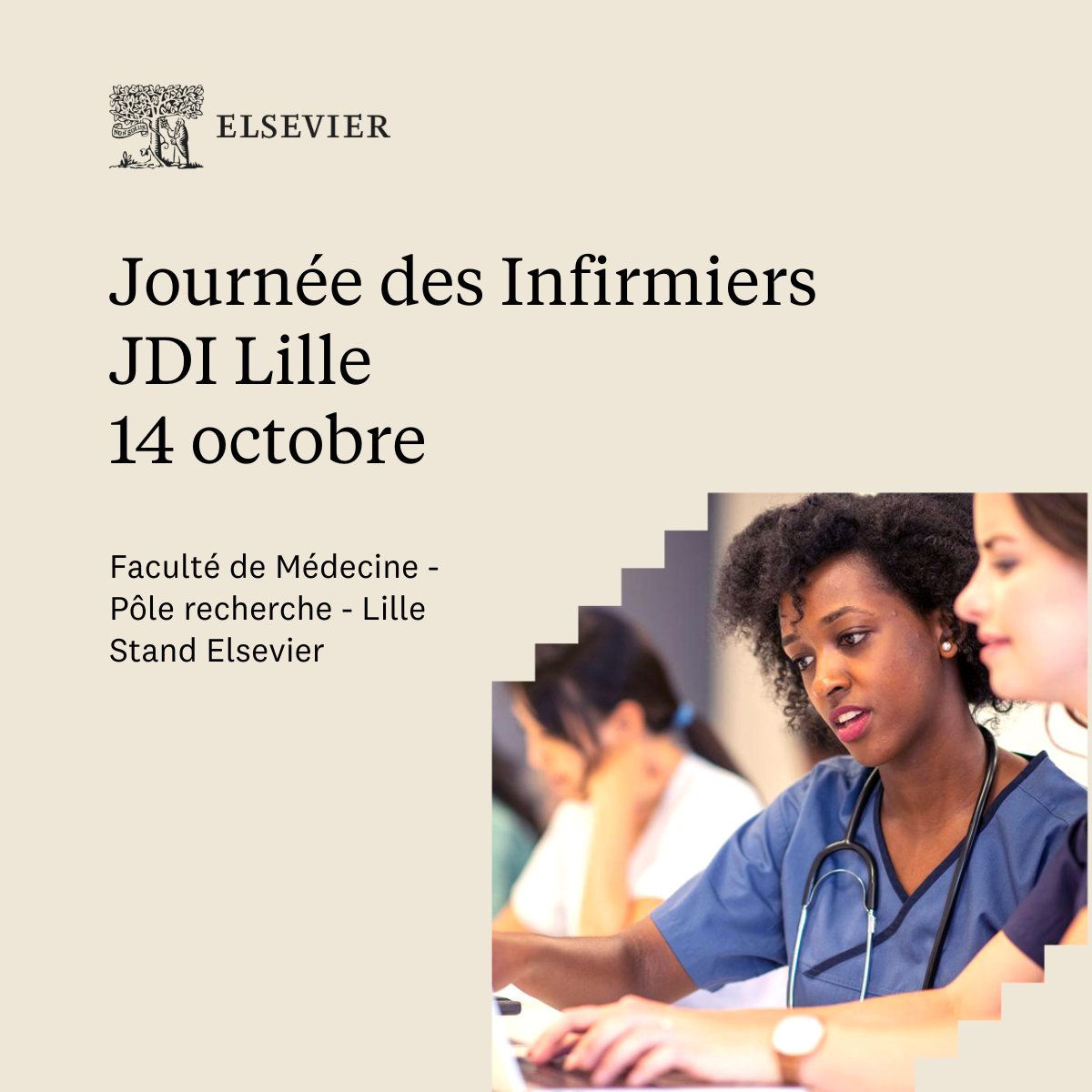 elseviermasson's tweet image. 🔹 Elsevier aux Journées des Infirmiers 📅 14 octobre 2025 📍 Université de Lille – Campus Santé
Professionnel(le) du soin, IDE, IPA, IADE, IBODE, étudiant·e en IFSI… 👉
🎟️ Entrée gratuite sur inscription – 1 billet par personne📣
#JDI2025 #Lille #Elsevier #SoinsInfirmiers