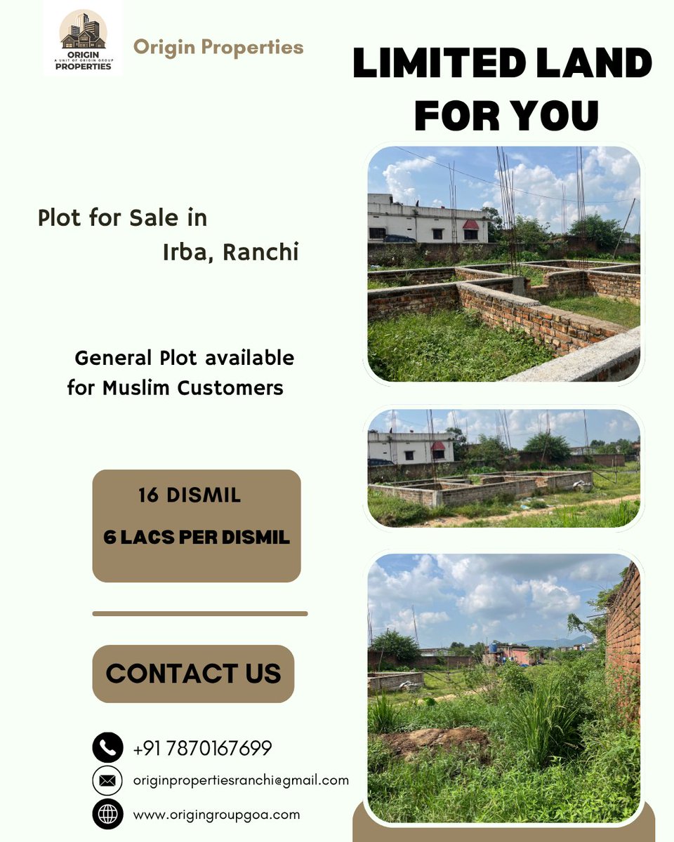 OriginPropertyR's tweet photo. 📍 Plot for Sale in Irba, Ranchi
Limited land available for Muslim customers — peaceful location, ready to build your dream home!
💰 16 Dismil | ₹6 Lakhs per Dismil
📞 +91 7870167699
🌐 https://t.co/YZm98VK5Lb
#OriginProperties #OriginGroup #Plot #PlotInRanchi #LandForSale https://t.co/2zGGq8sg5G