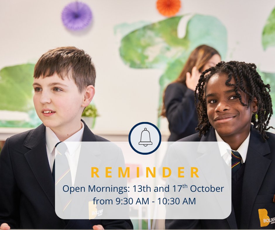 Bolder Academy Open Mornings
Visit us during the school day to see learning in action, meet our students, and tour our outstanding facilities.

 Reserve your place:  trybooking.com/uk/83638
 #BolderFuture  #OpenMornings2025  #KindStrongBrave Image