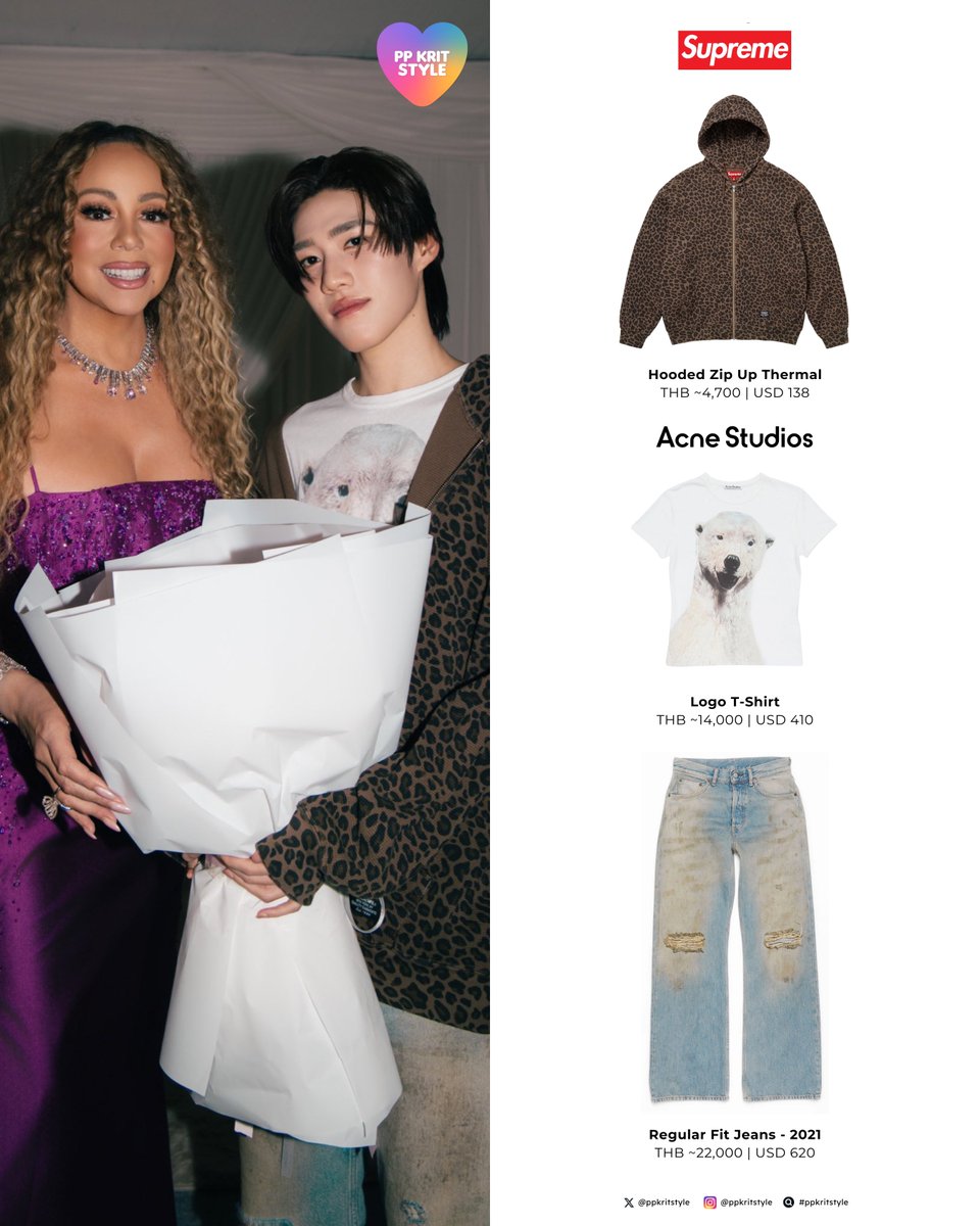 〰️ <a href="/ppkritt/">ppkrit</a> at #MariahCareyLiveinBKKxPPKrit

#Supreme Hooded Zip Up Thermal
#AcneStudios Logo T-Shirt, Regular Fit Jeans 2021 (cute fact: พีพีใส่เสื้อหมีไปหาแม่หมี 🐻)

PP KRIT SPARKS THE NIGHT FOR MIMI
#MariahCarey #PPKritt 
#MariahCareyLivelnBangkok
#TheCelebrationOfMimi