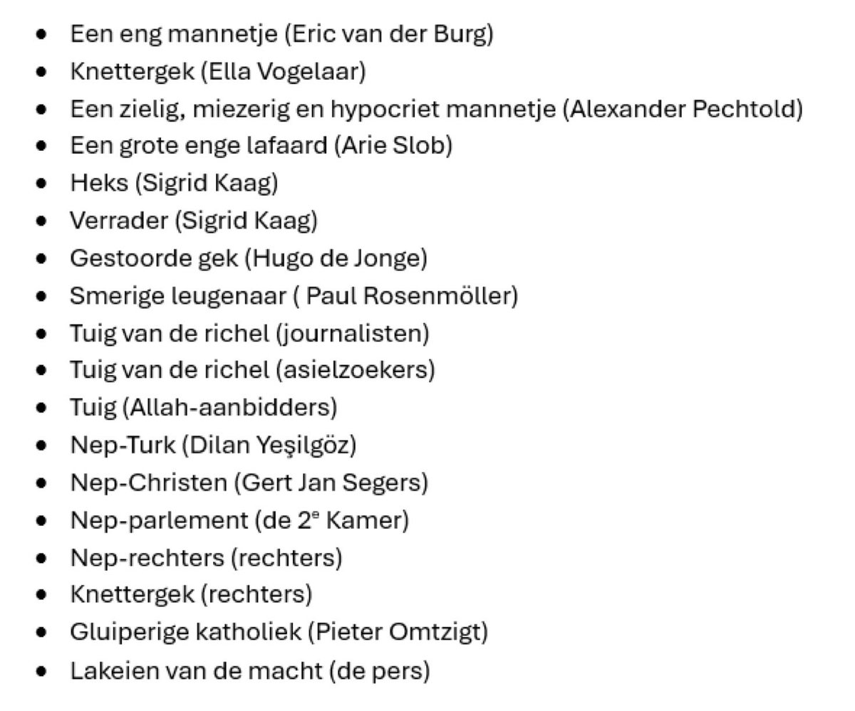Laten we duidelijk zijn: Palingpopulisme en Huichelaar zijn schandalige en aanstootgevende woorden.
Onderstaande woorden mogen wel.