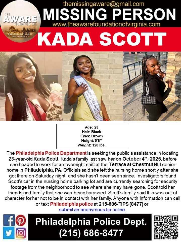 thelastshow's tweet image. KADA SCOTT family holds onto HOPE: Missing ONE week!

#KadaScott last seen at Philadelphia senior living facility workplace . Her car found in parking lot. No trace of keys, cell phone or social media activity. Foul play not confirmed but doesn&apos;t seem she went #missing on her own