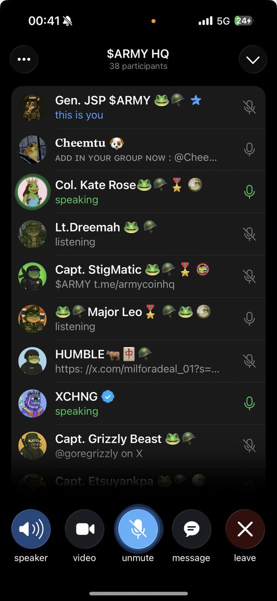 JSPHost's tweet image. 38 legends in the $ARMY VC on Telegram on a Sunday afternoon.

This is the most lit and growing community daily. Nobody can convince me otherwise.

Shit is organic af, all real people raiding so hard they get accused of being bots.

We will not stop, we are hungry wolves.

Quit…