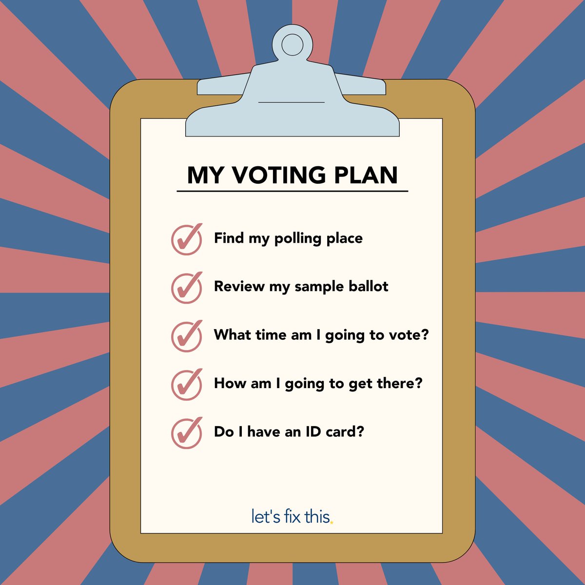 Reminder: Tuesday is an election day for OKC and beyond. So...what's your plan? Having a voting plan increases the likelihood you will vote.  Learn more at letsfixthis.org/vote.