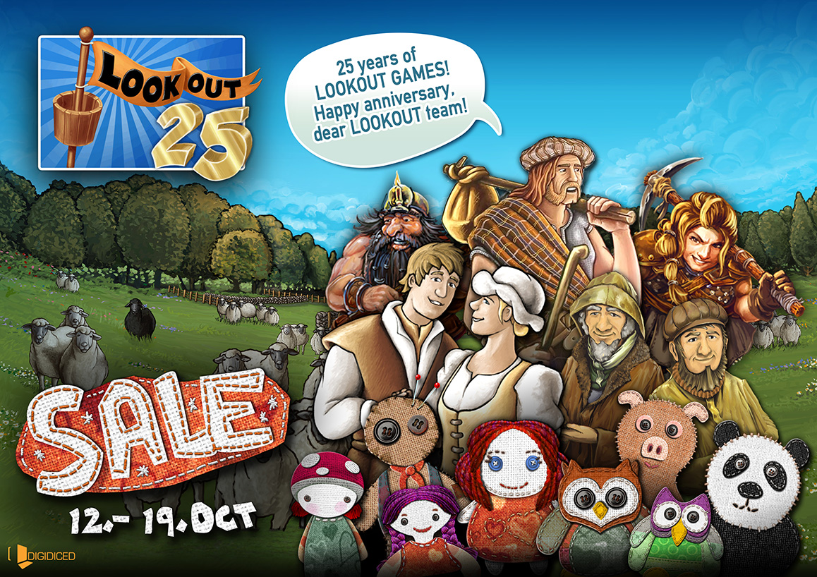 Happy 25th Anniversary!
Let´s celebrate this and give all who do not own the digital games from our friends an opportunity to grab them. Caverna, Patchwork, Le Havre the inland Port, Agricola - All Creatures and Isle of Skye!
#lookoutgames #Sale #anniversary #digidiced