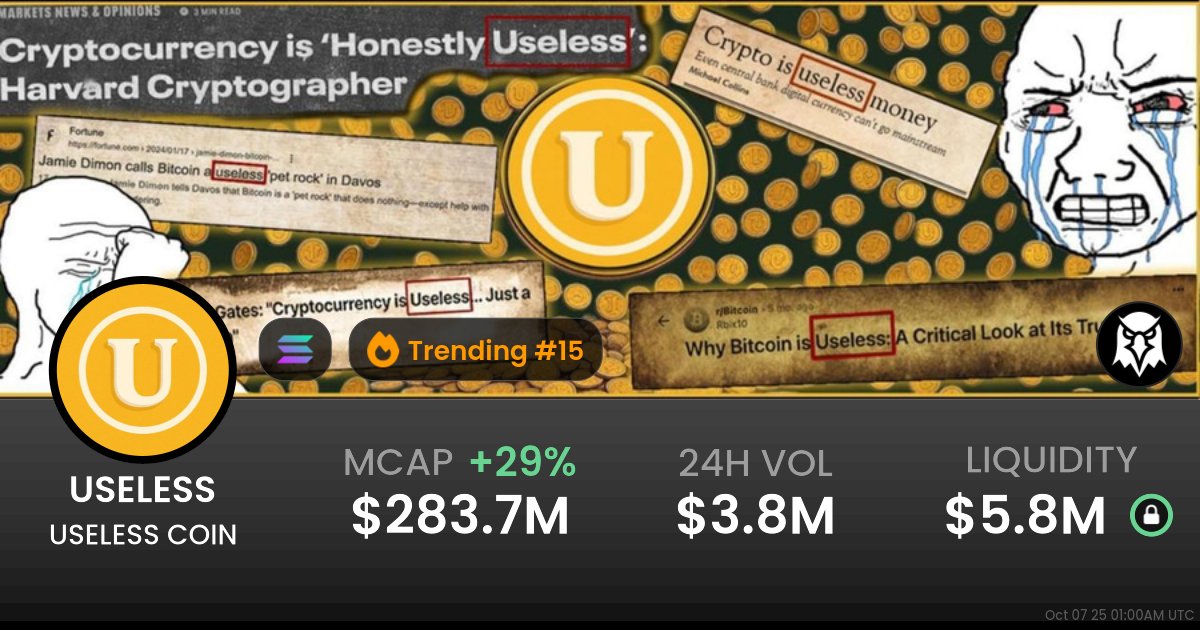 A verified $USELESS whale just bought $57.3K of $USELESS (MC: $275.9M) 🐳 CA: Dz9mQ9NzkBcCsuGPFJ3r1bS4wgqKMHBPiVuniW8Mbonk