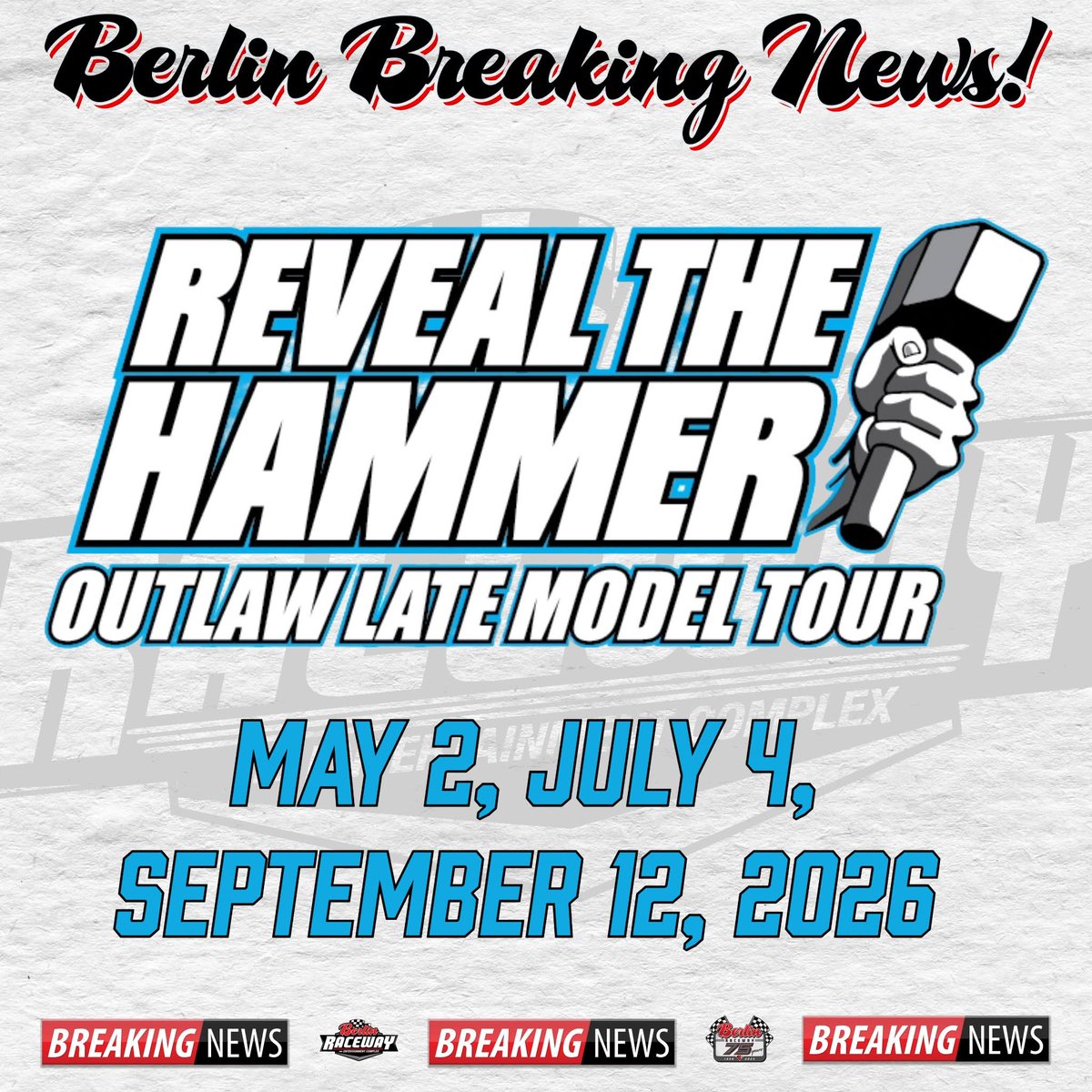 The #WedgeBodyWarriors will 👀 🫵 at <a href="/BerlinRaceway/">Berlin Raceway</a> 3️⃣ Times in 2026👇

Sat. May 2nd
2026 #RTHOutlaws Season Opener

Sat. July 4th
#4thOfJuly🇺🇸 250th Birthday Celebration

Sat. September 12th
2026 Championship Event

#WelcomeToTheShow