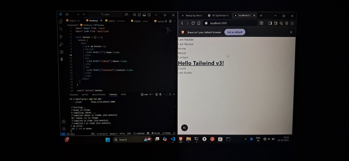 group_code31439's tweet image. Today I started learning Next.js ⚡ and Tailwind CSS 🎨

Super excited to build fast, beautiful, and dynamic web apps with these powerful tools 💻
Can’t wait to turn ideas into reality! 🔥

#NextJS #TailwindCSS #WebDevelopment #MERN #Frontend #100DaysOfCode
 #JavaScript