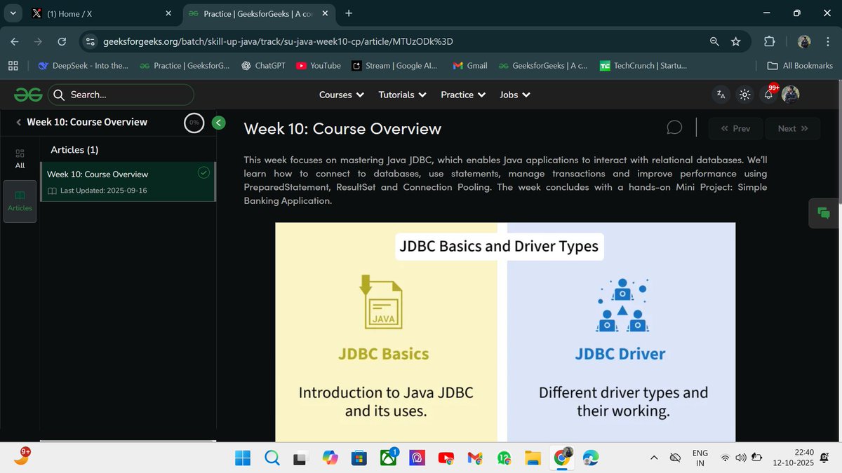 abhayyadav96312's tweet image. 🚀 Staying consistent with the  100 Day Streak Challenge
📅 DAY- 74
JAVA - Skill Up program by @geeksforgeeks
👉 geeksforgeeks.org/batch/skill-up…
🧠 Also started Aptitude &amp;amp; Reasoning geeksforgeeks.org/batch/skill-up…
#skillupwithgfg #nationskillup #geeksforgeeks