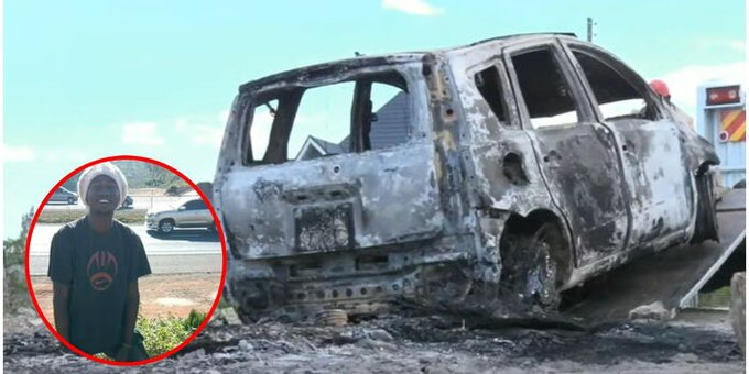 The_9KenyanV's tweet photo. Violence erupted in Katani, Machakos, after a land broker was shot dead during a land dispute.
Angry residents torched a vehicle linked to the suspects as police arrested a local landowner believed to be behind the attack.

#Katani #Machakos #Kenya https://t.co/KeKCBh6Zew