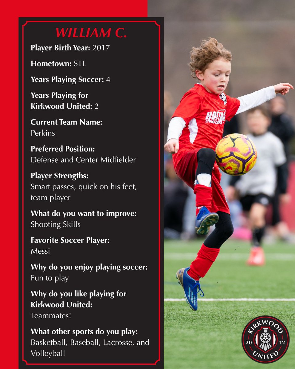 ❗️⚽️ Player Spotlight! ⚽️❗️

Celebrating the players who power KUSC.

Want your player featured?  Submit their picture and information to socials@kirkwoodunited.com

#WeAreKUSC