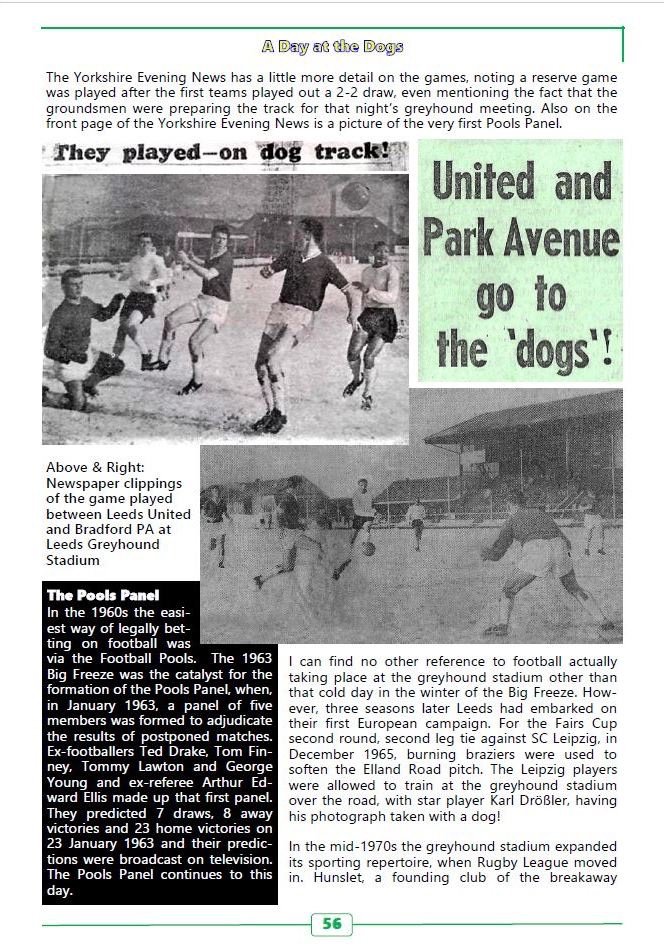 leeds_snippets's tweet image. Not seen these pictures before. During the big freeze of 1963, Leeds United played a friendly against Bradford (Park Avenue) at the greyhound stadium on the other side of Elland Road, as featured in the Groundtastic magazine here. Dick Kerrs Ladies also played France there.