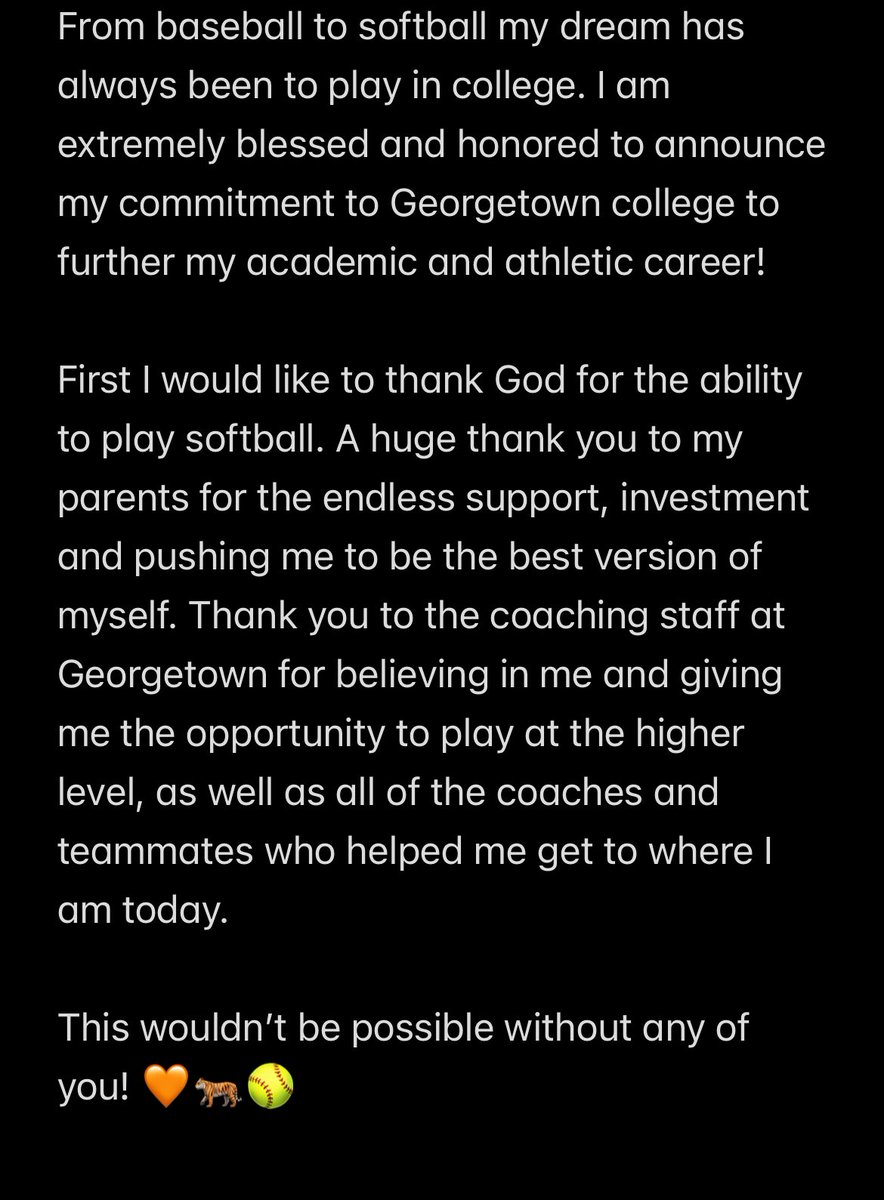 COMMITTED! Go tigers! Ready for the next 4! <a href="/GC_SoftballTeam/">Georgetown College Softball</a> <a href="/GC_CoachT/">Thomas Thornton</a> <a href="/CoachDave_GC/">Dave Woolums</a>