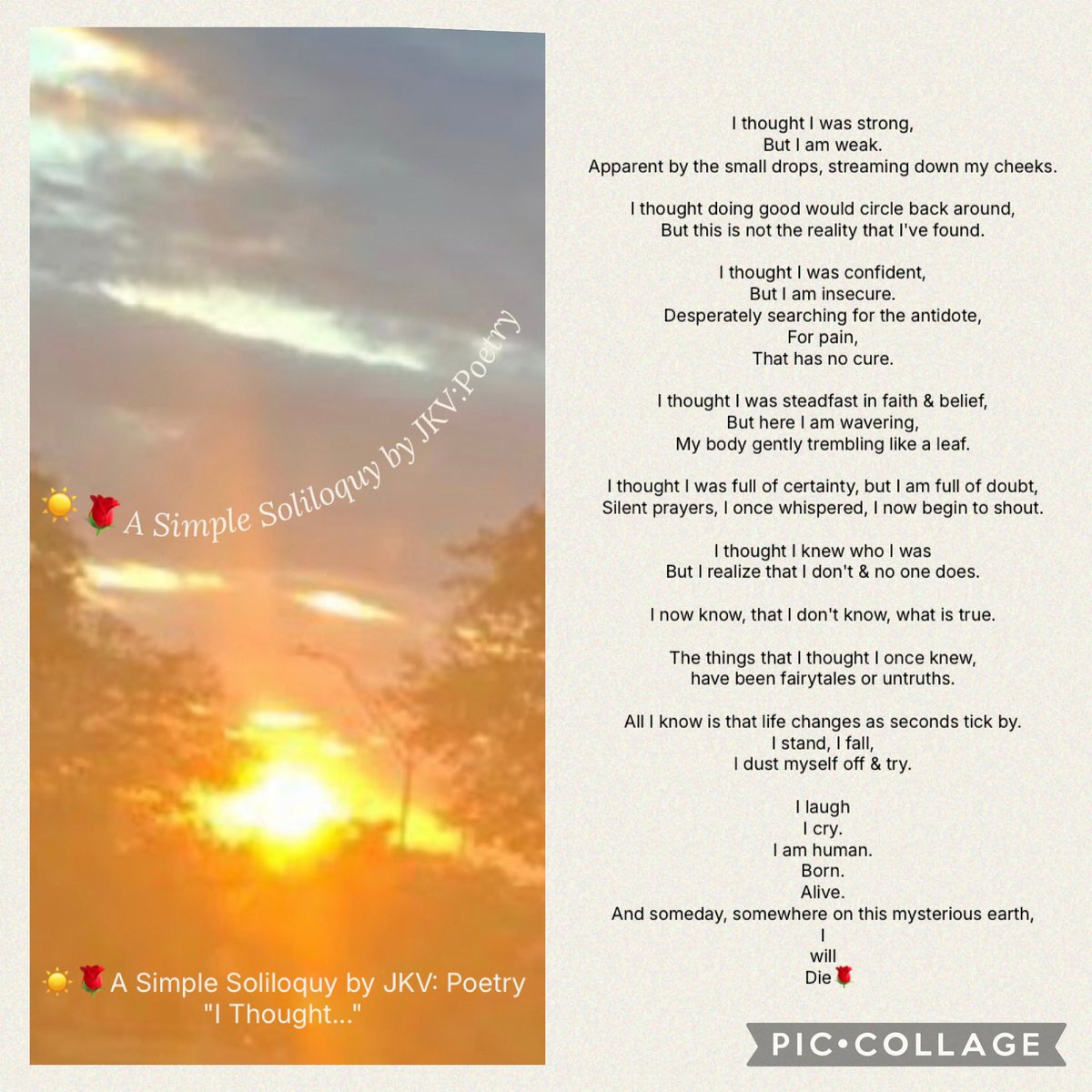 simple_jkv's tweet image. ☀️🌹A Simple Soliloquy by JKV:Poetry &quot;I Thought&quot; #soliloquybyjkv #writersoftwitter #amwriting #poem #WritingCommunity #writers #writing #writerslife #poetrycommunity #poetry #writerscommunity #poetsoftwitter #creativewriting #micropoetry #POEMS #poet #poetrylovers