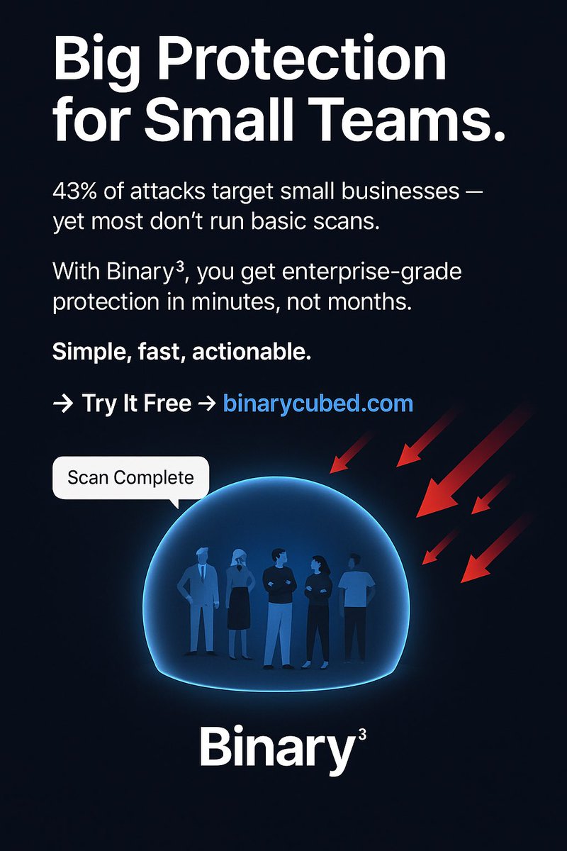 LawrenceJHaye's tweet image. Small Teams. Big Defenses. One Platform: Binary³
Scan smarter: binarycubed.com #CyberSecurity #DevSecOps #SecretsDetection #DataSecurity #cloudsecurity $QQQ $DIA $SPY #Startups #SaaS #CTO #CISO #APIsecurity #infosec #RiskManagement