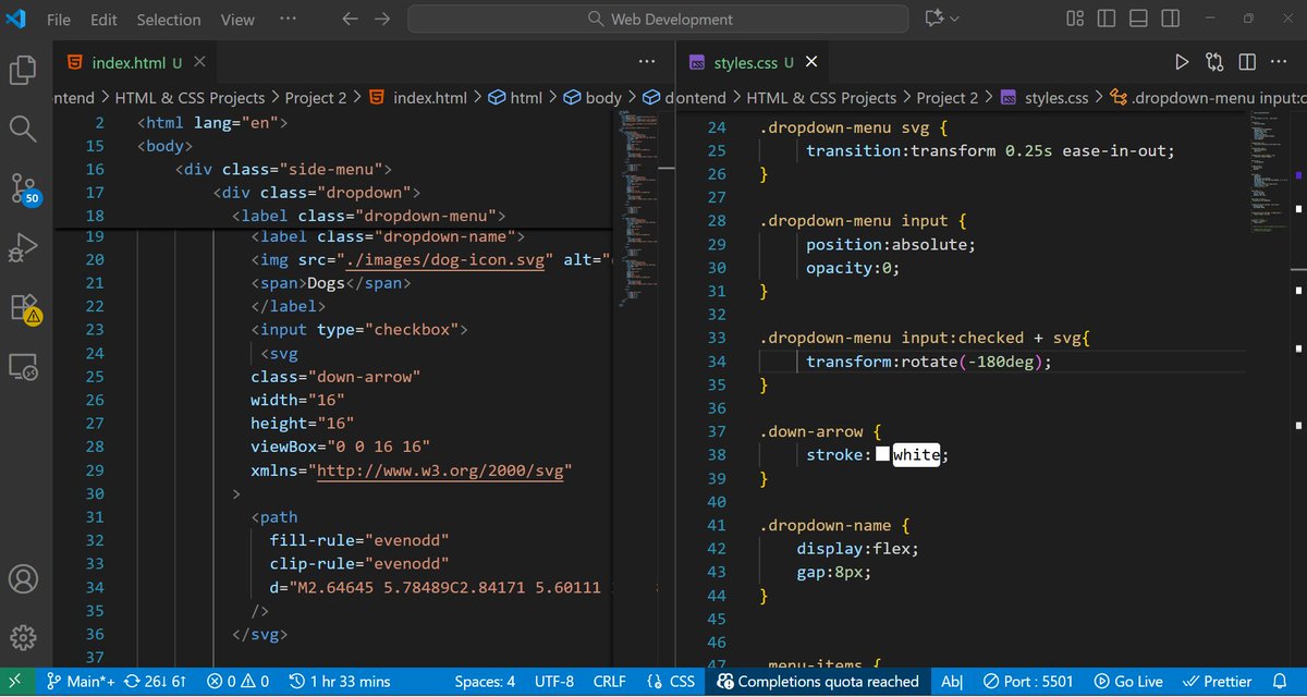 MananCodes123's tweet image. 🚀Day 16  #CoderArmy  
Built a mini project Dropdown Menu using HTML &amp;amp;CSS   
Learned how to make it work with input fields, :has(), and input:checked selectors💡  
Also explored adjustment selectors really fun &amp;amp; insightful!  
#FrontendDev #BuildInPublic