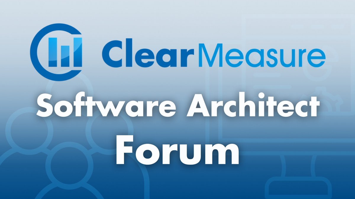 ClearMeasure's tweet image. Hear what your peers want to know, and what Clear Measure software leaders led by @jeffreypalermo have to say about it, at the upcoming Software Architect Forum
Welcome! You are invited to join a meeting:... bit.ly/4nqGjjj
#SoftwareArchitecture #SoftwareLeadership