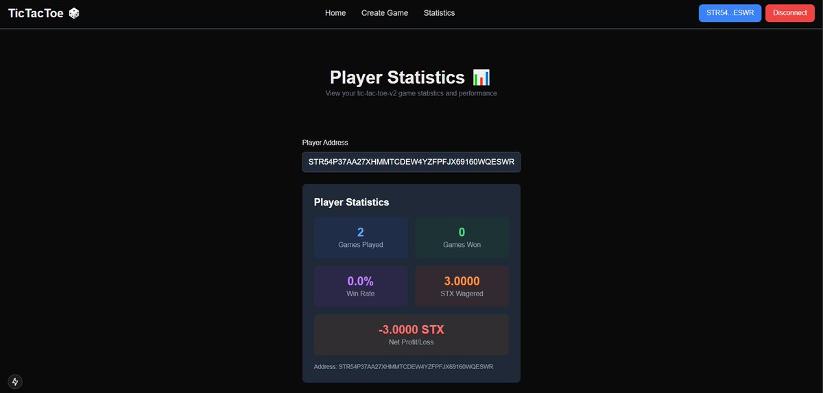 nicholas_source's tweet image. Built a Player Stats feature for my on-chain Tic Tac Toe on Stacks

It tracks wins, games played &amp;amp; STX earned, all on-chain!

Lays the groundwork for leaderboards &amp;amp; tournaments. Learned tons about smart contracts &amp;amp; real-time data. Excited to keep building with #StacksAscent