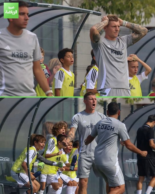 توني كروس مازال لديه الشغف. لاعب ريال مدريد السابق خلال تدريبه للاعبين في أكاديميته بمدريد 