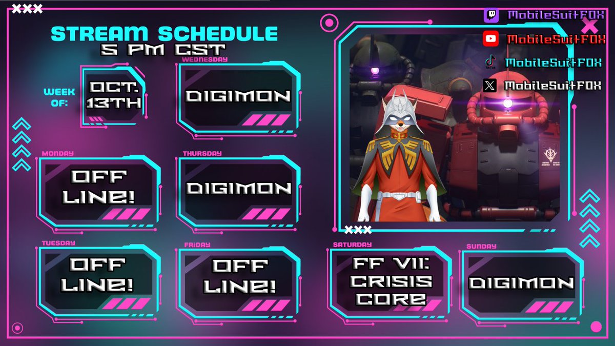 My Schedule for this week! super excited to continue with #DigimonStoryTimeStranger